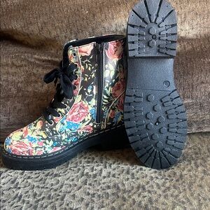Sugar Black Floral Combat Boots